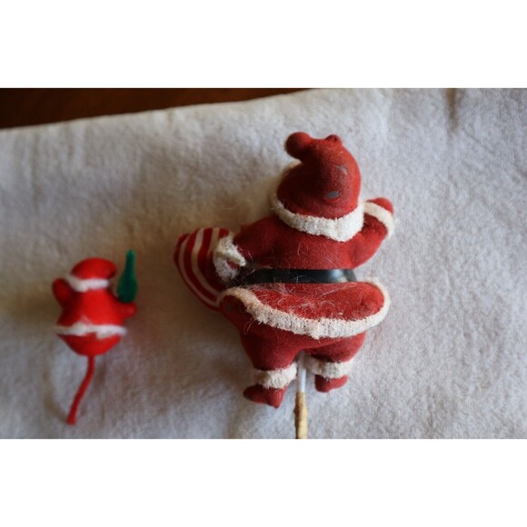 Rough Damaged Vintage Christmas Floral Pick Flocked Dancing Santa Claus + Bonus - Picture 6 of 10